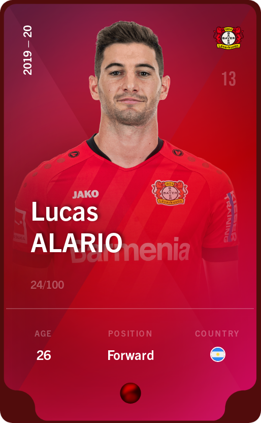Sorare - Sorare Official - Lucas Alario 2019-20 • Rare 24/100 - NFT # 7784458994657493076833690115930468238194130884893118651153283214354360586470
