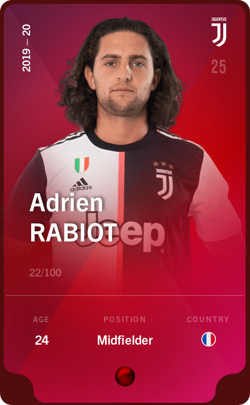 Sorare - Sorare Official - Adrien Rabiot 2019-20 • Rare 22/100 - NFT # 62950844357098042173259162506432819955373758552507831429541674104546913070357