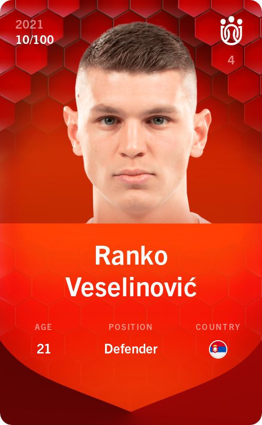 Sorare - Sorare Official - Ranko Veselinović 2021-22 • Rare 10/100 - NFT # 28193825332014216748470775071163479589057872861130316155123682949023834690157