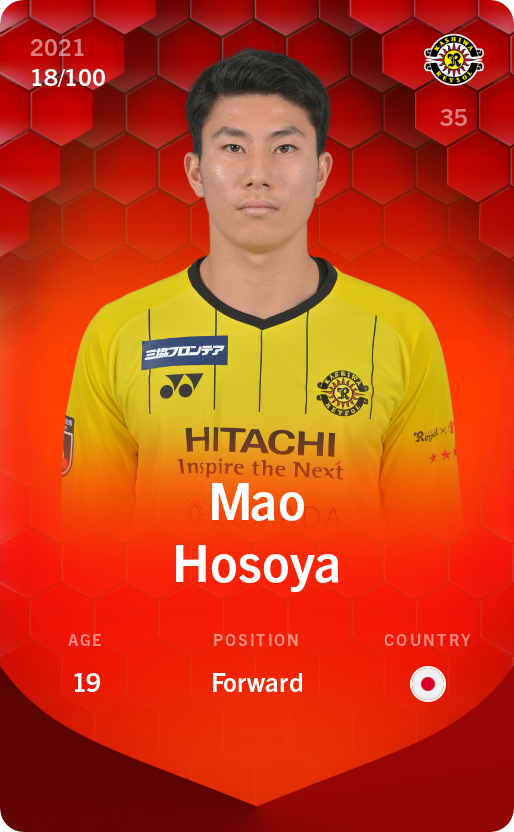 Sorare - Sorare Official - Mao Hosoya 2021-22 • Rare 18/100 - NFT # 27678366480673683253068393372095796143208136463141362795028104495911142934009