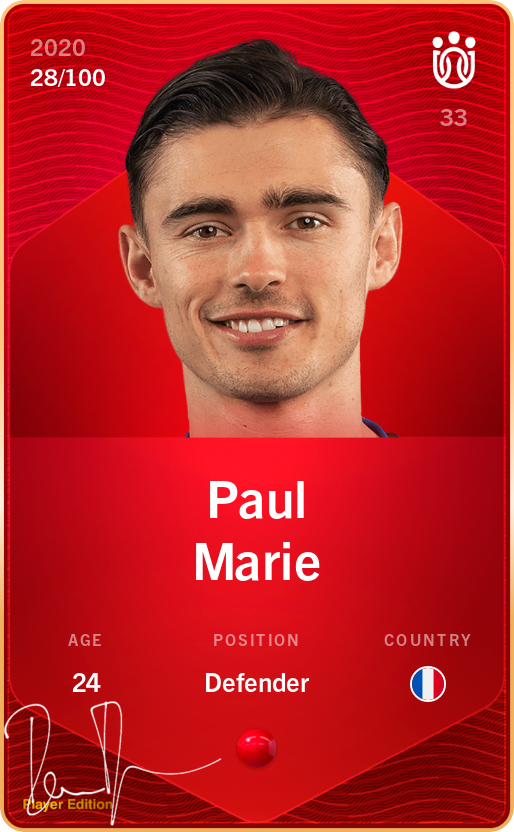 Sorare - Sorare Official - Paul Marie 2020-21 • Rare 28/100 - NFT # 3544433535816114726530408570964549984802154039639502108165557653151540881092