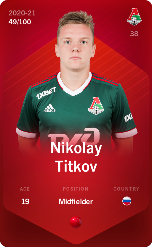 Sorare - Sorare Official - Nikolay Titkov 2020-21 • Rare 49/100 - NFT # 74282928805316851139652364643283443189719539149589767195625624320525122674233