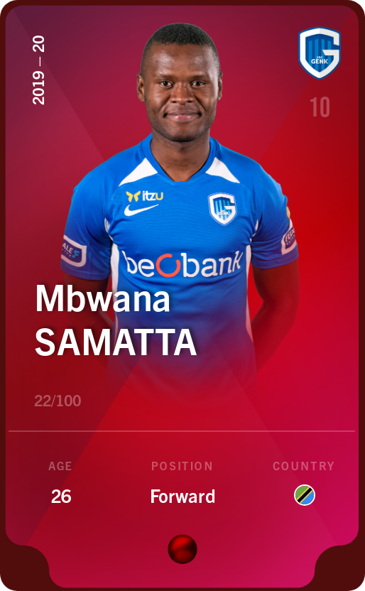 Sorare - Sorare Official - Mbwana Samatta 2019-20 • Rare 22/100 - NFT # 86299840442413298700489279030887835209251777324072168200841613571296959785788