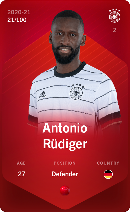 Sorare - Sorare Official - Antonio Rüdiger 2020-21 • Rare 21/100 - NFT # 37033313214562322816489821369962964245439438886742553629178351809857565923339