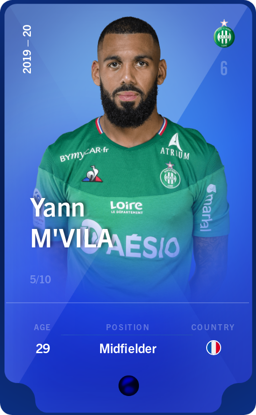 Sorare - Sorare Official - Yann M'Vila 2019-20 • Super Rare 5/10 - NFT # 39282409440475283520362306550055272218014849246801753998734305696653620865216