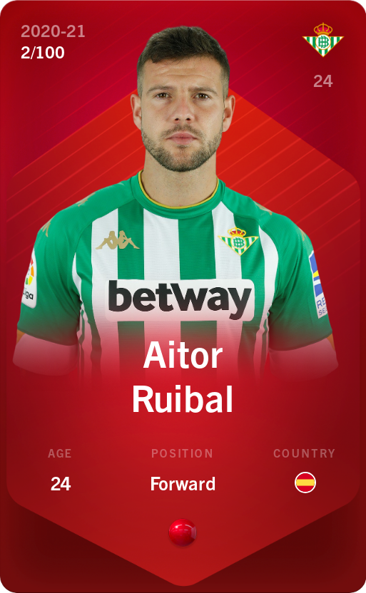 Sorare - Sorare Official - Aitor Ruibal 2020-21 • Rare 2/100 - NFT # 22307929407385737237442391395913521765292309103493123640036820429502818454891