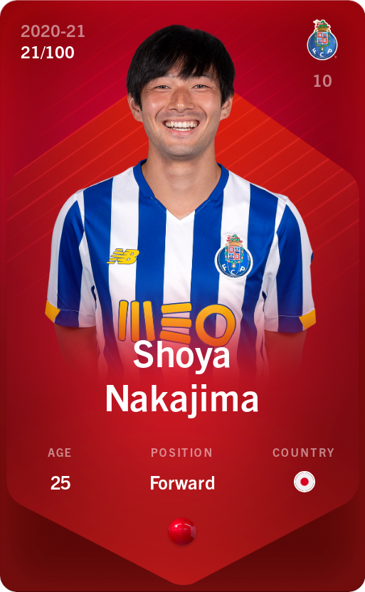 Sorare - Sorare Official - Shoya Nakajima 2020-21 • Rare 21/100 - NFT # 107565374215677542057390153714102262366422999096461863664022876928883448773984