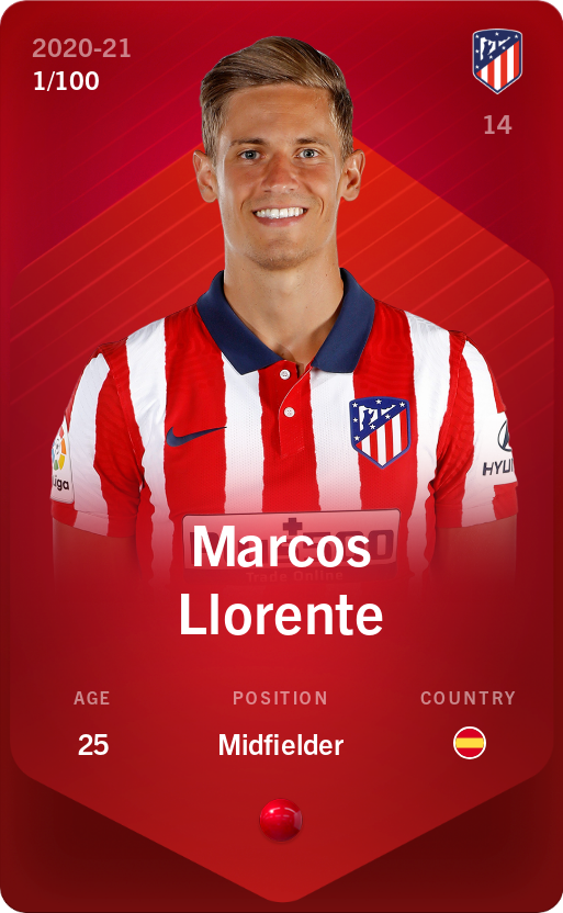Sorare - Sorare Official - Marcos Llorente 2020-21 • Rare 1/100 - NFT # 90139495215741473030849655903618863141331463743806601142978971802408099579533