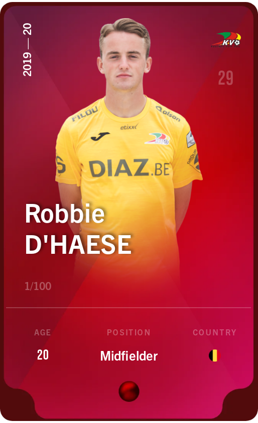 Sorare - Sorare Official - Robbie D'Haese 2019-20 • Rare 1/100 - NFT # 15440289612434712910638706905899521750373112093055698363832626200465389010176