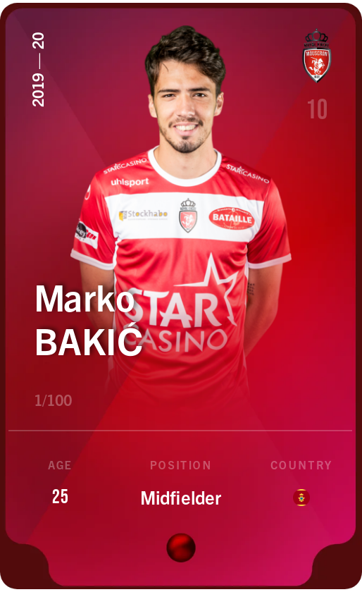 Sorare - Sorare Official - Marko Bakić 2019-20 • Rare 1/100 - NFT # 83807213457633663255984390064820226543734646205290150583669264421063496363335
