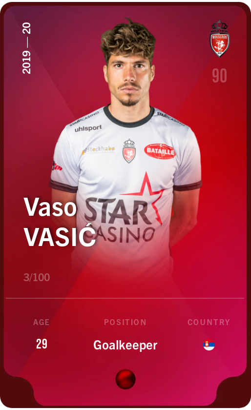 Sorare - Sorare Official - Vaso Vasić 2019-20 • Rare 3/100 - NFT # 6217339917514897149289314298634275544854353811662156208921254794909942690988