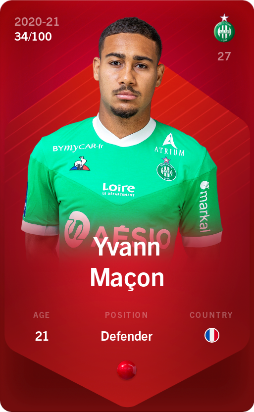 Sorare - Sorare Official - Yvann Maçon 2020-21 • Rare 34/100 - NFT # 18705980897711765375285616884111948481301213504228823645480490223620411447664