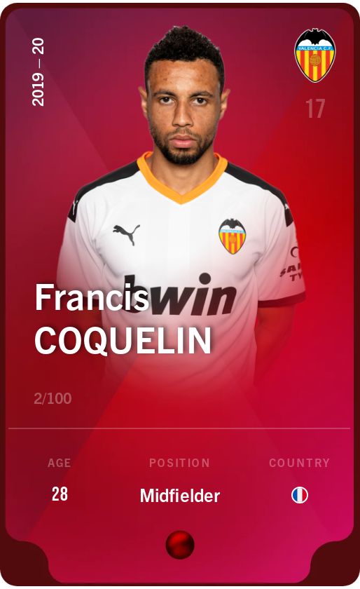Sorare - Sorare Official - Francis Coquelin 2019-20 • Rare 2/100 - NFT # 112081784324410861184184134390873783428574798885549204606405612992509834953384