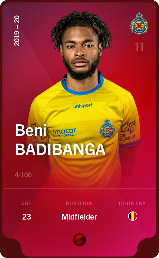 Sorare - Sorare Official - Beni Badibanga 2019-20 • Rare 4/100 - NFT # 104262442218163620886693163402029908242780790743503050137330576409063925487248