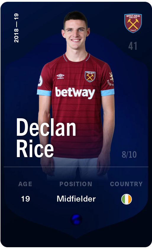 Sorare - Sorare Official - Declan Rice 2018-19 • Super Rare 8/10 - NFT # 49264639714644597977064094718032247777044940978174055638291971303344060877272