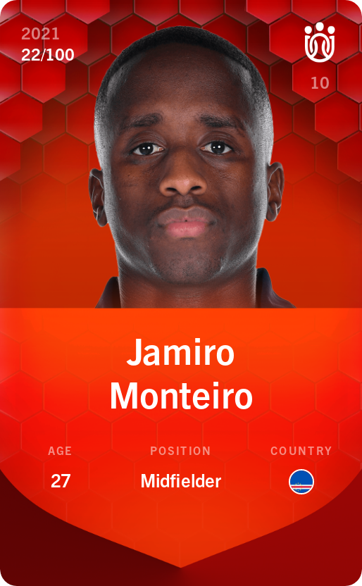 Sorare - Sorare Official - Jamiro Monteiro 2021-22 • Rare 22/100 - NFT # 60005538700085582856660191350476042773056267584357755872908050135627014334384