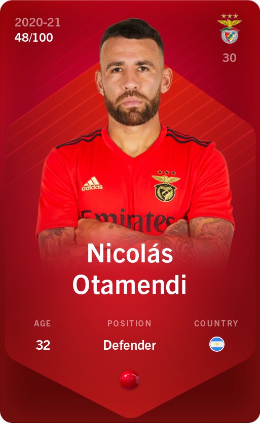 Sorare - Sorare Official - Nicolás Otamendi 2020-21 • Rare 48/100 - NFT # 9508470273362681268134507839157773450038591533834900709419099169745918614170