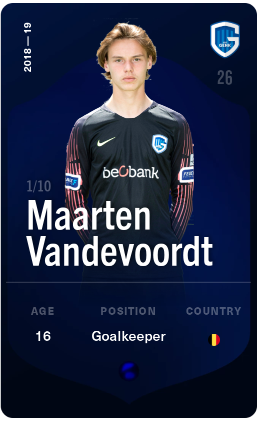 Sorare - Sorare Official - Maarten Vandevoordt 2018-19 • Super Rare 1/10 - NFT # 44729579567817126253230025615264161315891214045954226098301046710936450903625