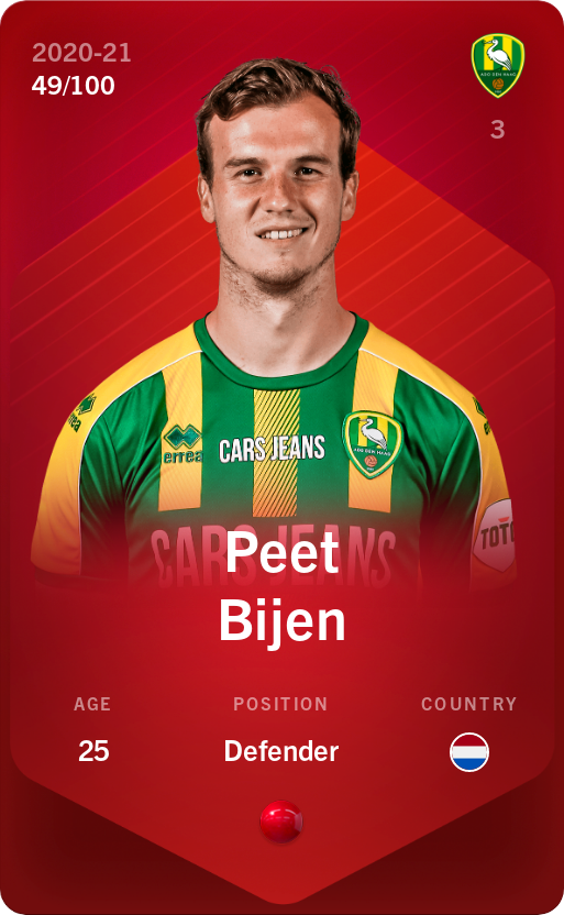 Sorare - Sorare Official - Peet Bijen 2020-21 • Rare 49/100 - NFT # 108360727403733015336122923062362760989049579223697076597846486125219531908703