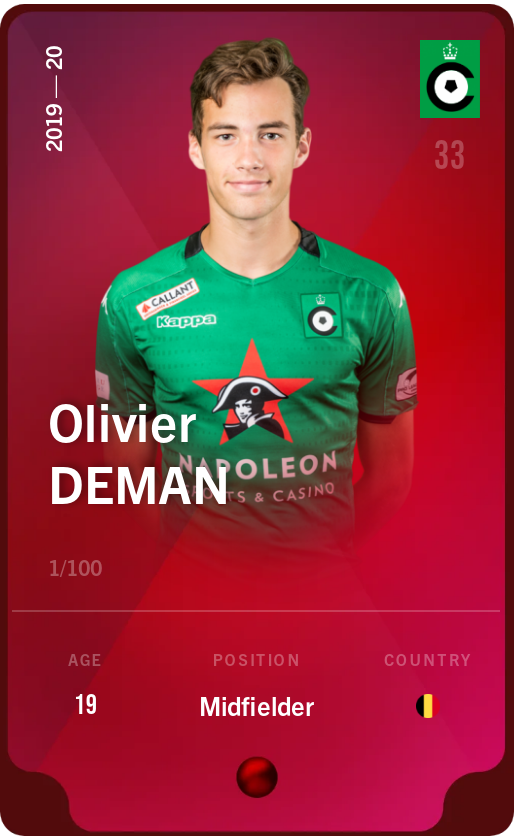 Sorare - Sorare Official - Olivier Deman 2019-20 • Rare 1/100 - NFT # 91601794023216950748123143312227014285749564287895948288903325454291530423065