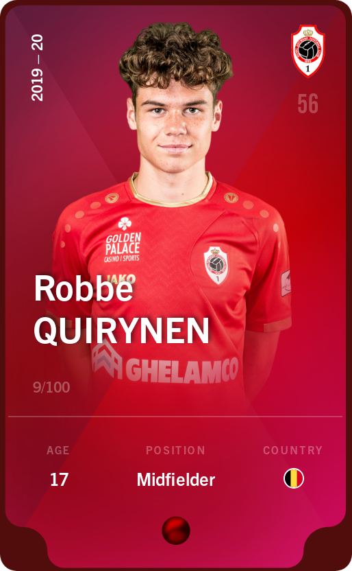 Sorare - Sorare Official - Robbe Quirynen 2019-20 • Rare 9/100 - NFT # 42268348211484244307301332246002602950965848381863439151196214904666128891070