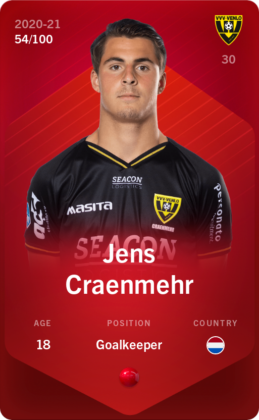 Sorare - Sorare Official - Jens Craenmehr 2020-21 • Rare 54/100 - NFT # 63890706789246749802389247165683296226002017081259187956471659512985092083349