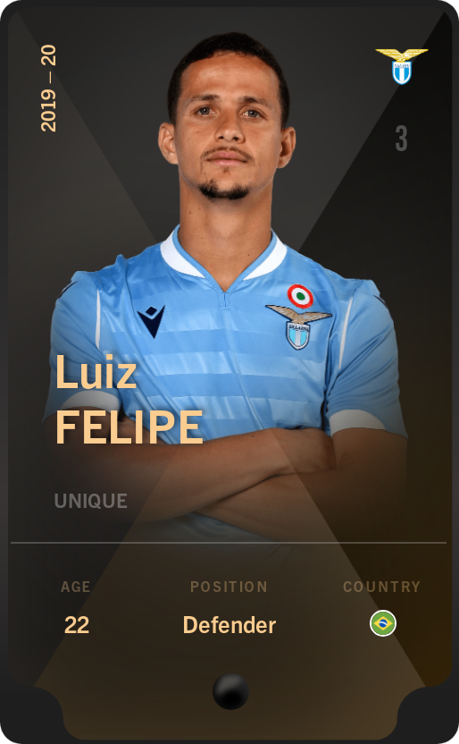 Sorare - Sorare Official - Luiz Felipe 2019-20 • Unique - NFT # 39981295234620856810674390970865031453156687297913434216432620186987039302408