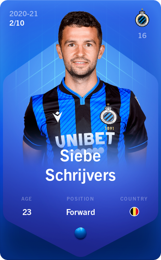 Sorare - Sorare Official - Siebe Schrijvers 2020-21 • Super Rare 2/10 - NFT # 54838849097357684513964452863134175267609770816068230328901256047684527849121