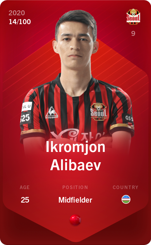 Sorare - Sorare Official - Ikromjon Alibaev 2020-21 • Rare 14/100 - NFT # 110763226350202026514101410253969780107034289469607945538796605326078215837269