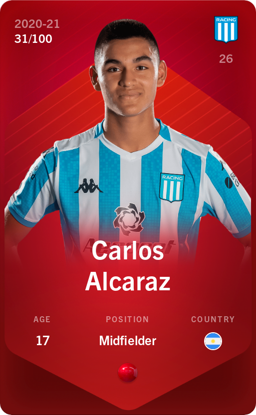 Sorare - Sorare Official - Carlos Alcaraz 2020-21 • Rare 31/100 - NFT # 83337083905692546060718892849559410691149288468427794916396400453443742086666