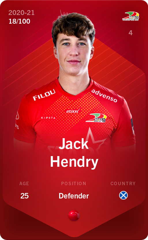 Sorare - Sorare Official - Jack Hendry 2020-21 • Rare 18/100 - NFT # 67679914763202937572468456354400774424823027690737444978709360024432485545058