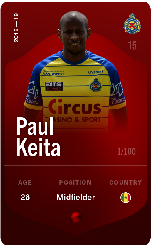 Sorare - Sorare Official - Paul Keita 2018-19 • Rare 1/100 - NFT # 91828611529387361366429184068677294216337445832214366293839600593540964465806