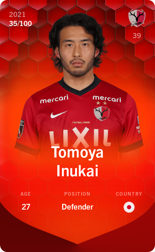 Sorare - Sorare Official - Tomoya Inukai 2021-22 • Rare 35/100 - NFT # 111716660681449058494449791493735271417348631751358952405533631632827520401688
