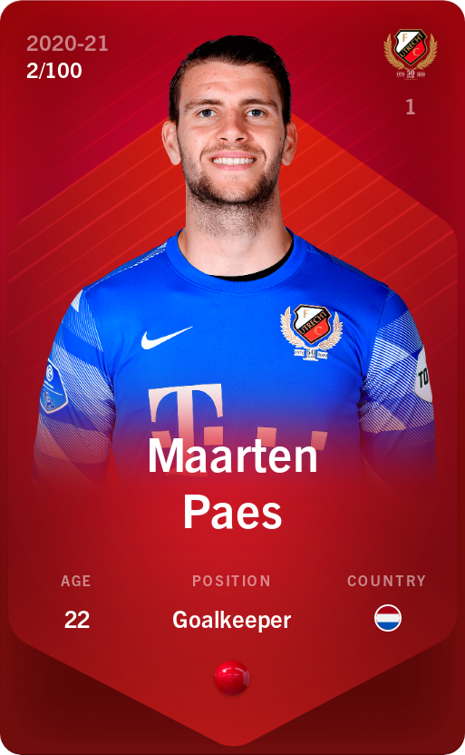 Sorare - Sorare Official - Maarten Paes 2020-21 • Rare 2/100 - NFT # 53882756311599087856352205162359089500507553651008836025040792124328513122855