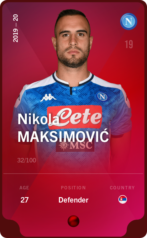 Sorare - Sorare Official - Nikola Maksimović 2019-20 • Rare 32/100 - NFT # 94954928567252289905940471538329559439314149415086314934883451813087579154933