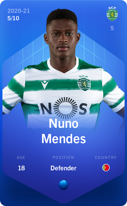 Sorare - Sorare Official - Nuno Mendes 2020-21 • Super Rare 5/10 - NFT # 84558418168627157935176389368676153525132820419530350257541825191525878478098