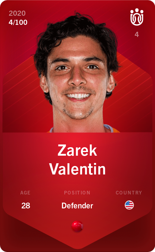 Sorare - Sorare Official - Zarek Valentin 2020-21 • Rare 4/100 - NFT # 35547822513748432111148865149397444674289361627308431375197391293396041125897