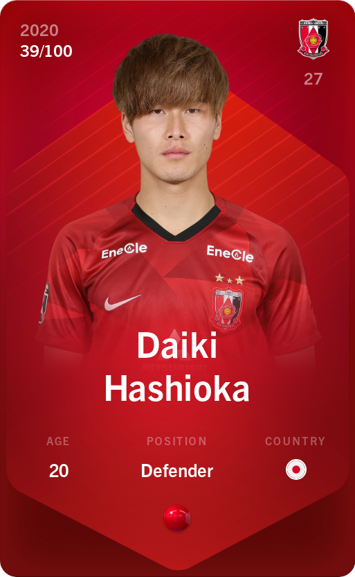 Sorare - Sorare Official - Daiki Hashioka 2020-21 • Rare 39/100 - NFT # 110933358095965813928130361447614687148794661437065728370175081299992754325583