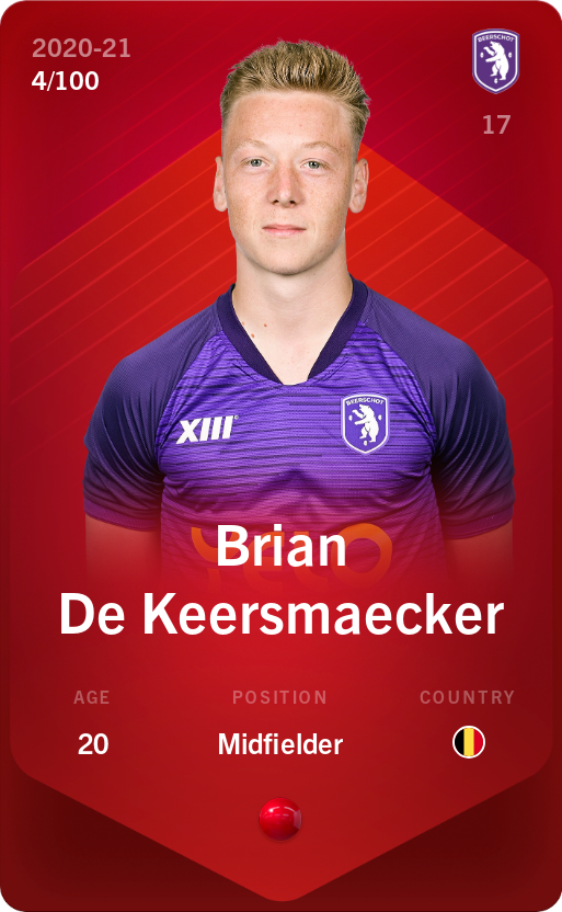 Sorare - Sorare Official - Brian De Keersmaecker 2020-21 • Rare 4/100 - NFT # 24657638510162298736970209394265760798024109012414092867341135602260978204341