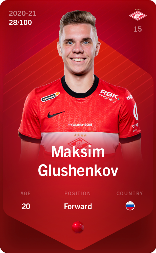 Sorare - Sorare Official - Maksim Glushenkov 2020-21 • Rare 28/100 - NFT # 68165728135136840877940257160433171504865945229064666209513285605996770957619