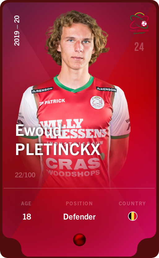 Sorare - Sorare Official - Ewoud Pletinckx 2019-20 • Rare 22/100 - NFT # 1443891780742268373860708359283935531832921081056092296771700165264093394220