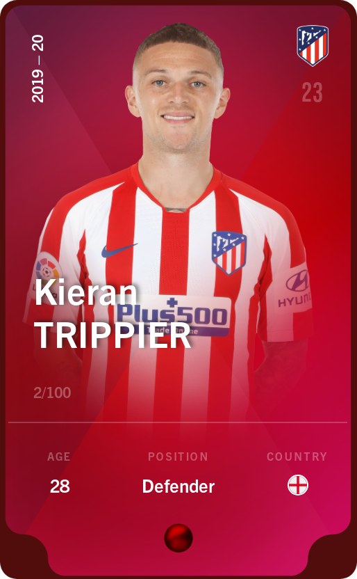 Sorare - Sorare Official - Kieran Trippier 2019-20 • Rare 2/100 - NFT # 88523685769095498850548729312139733750150950287784976004582803232872128897350