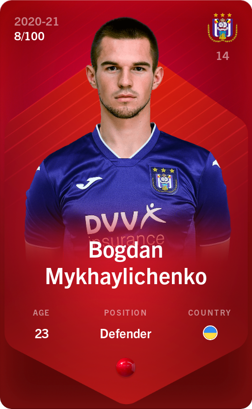 Sorare - Sorare Official - Bogdan Mykhaylichenko 2020-21 • Rare 8/100 - NFT # 92925327206728661490986994417354165356847696972767304163922804787516935973450