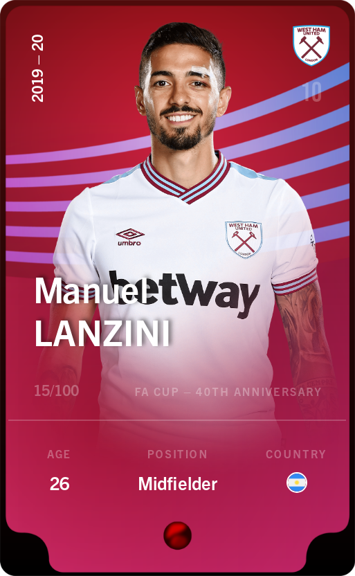 Sorare - Sorare Official - Manuel Lanzini 2019-20 • Rare 15/100 - NFT # 75002103473180055340504005975626154333902253430708482279211511811240249236399