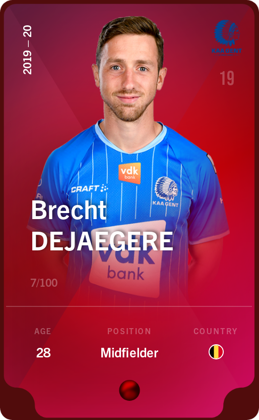 Sorare - Sorare Official - Brecht Dejaegere 2019-20 • Rare 7/100 - NFT # 58833794262267558498129242994766710977678594854339221505286225580034705771469