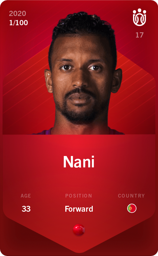 Sorare - Sorare Official - Nani 2020-21 • Rare 1/100 - NFT # 77187865492616348125644307128370881479192657629488564561277057950688816384046