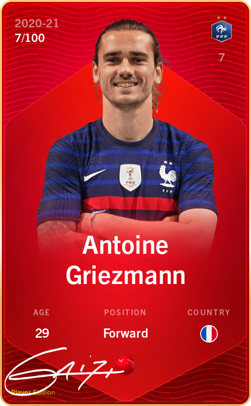 Sorare - Sorare Official - Antoine Griezmann 2020-21 • Rare 7/100 - NFT # 107504366087934344087316276092828077432084261629959535228756318479354024616713