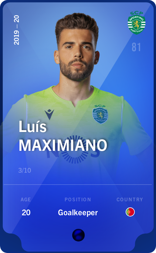 Sorare - Sorare Official - Luís Maximiano 2019-20 • Super Rare 3/10 - NFT # 93333686260956349757916416859675788301738904718726559281905781809802071560813