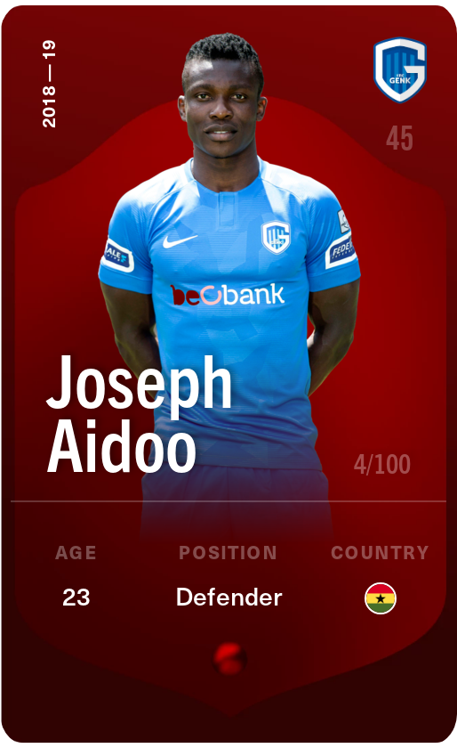 Sorare - Sorare Official - Joseph Aidoo 2018-19 • Rare 4/100 - NFT # 75440927841458171646414605544163642697662032103447665345349909506750058624236