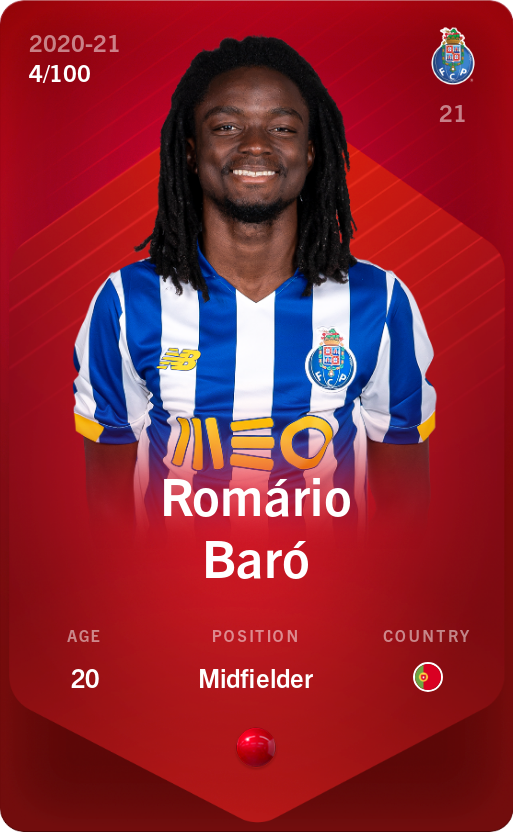 Sorare - Sorare Official - Romário Baró 2020-21 • Rare 4/100 - NFT # 105286876673273481947555296114395220057367713011854161566623730771956663101975